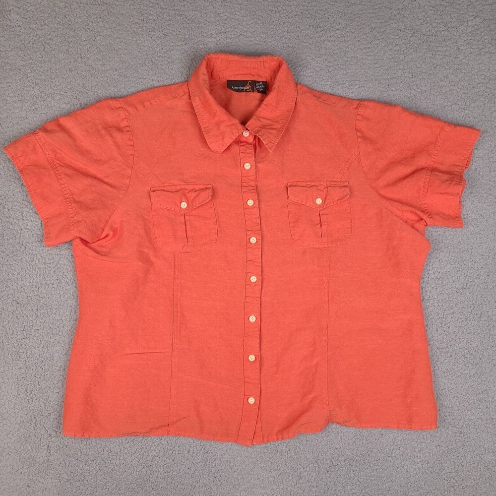 Ashley Stewart Shirt Womens Size 22 Orange Linen Rayon Button Up Blouse